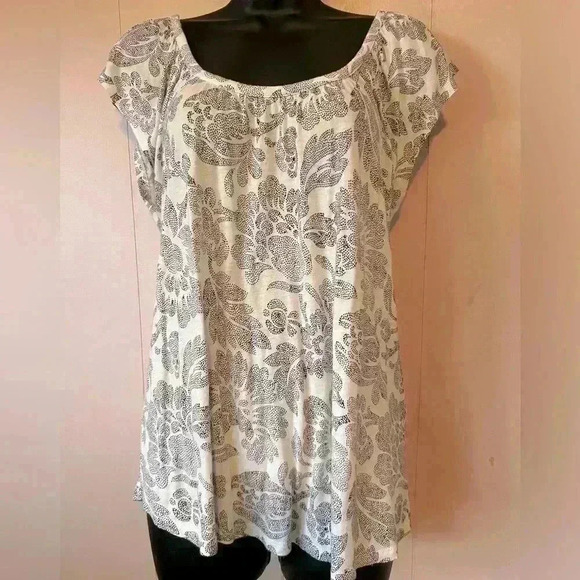 Loft Women's Petite Large Short Sleeve Casual Blouse Crew Beck Back Tie - Picture 1 of 5